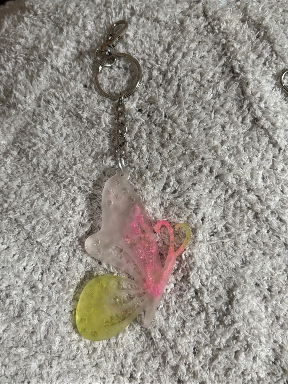 Butterfly Keychain with Pink and Yellow Accents (handmade)